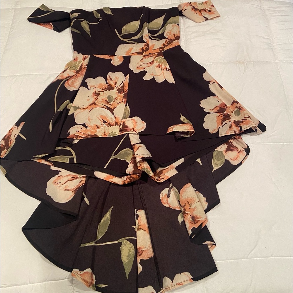 Floral Off Shoulder Hi- Low Ruffle Jessa Romper- Summer Party Ready!